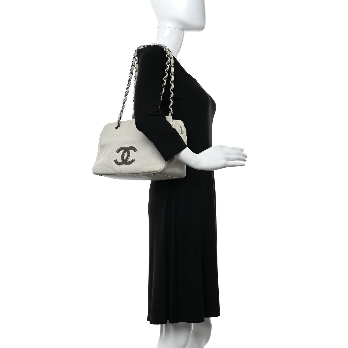 Calfskin Small Diamond Stitch Tote White