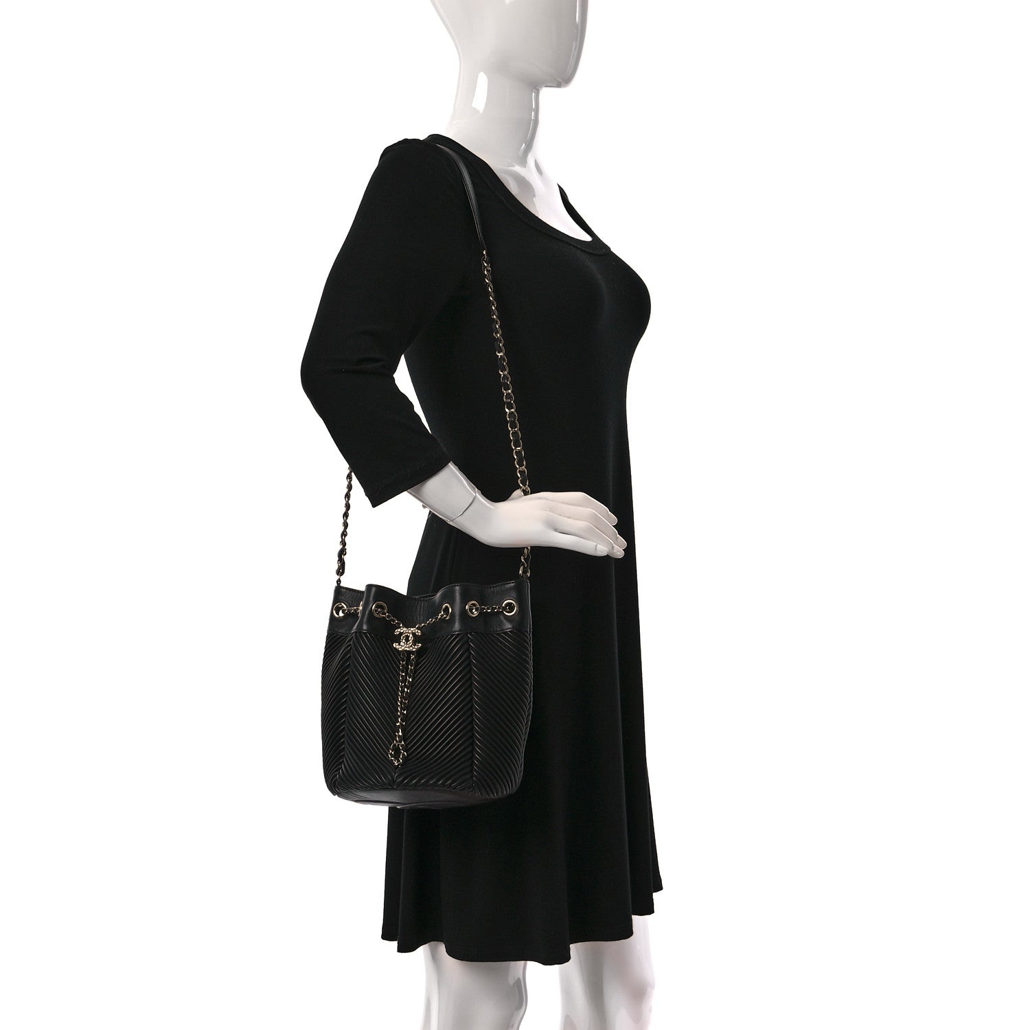 Chanel Lambskin Chevron Drawstring Bag Black 2 of 13