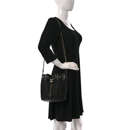 Chanel Lambskin Chevron Drawstring Bag Black 2 of 13