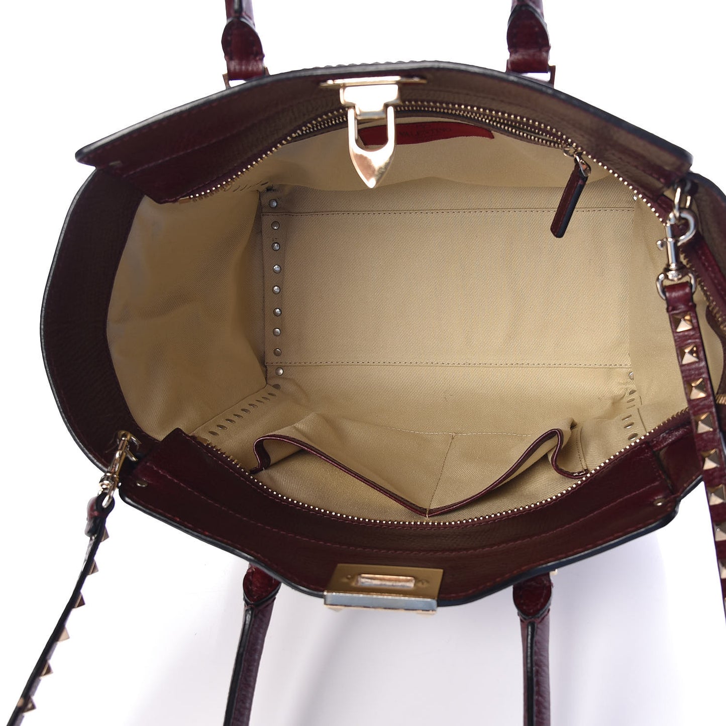 Textured Calfskin Rockstud Double Handle Tote Wine