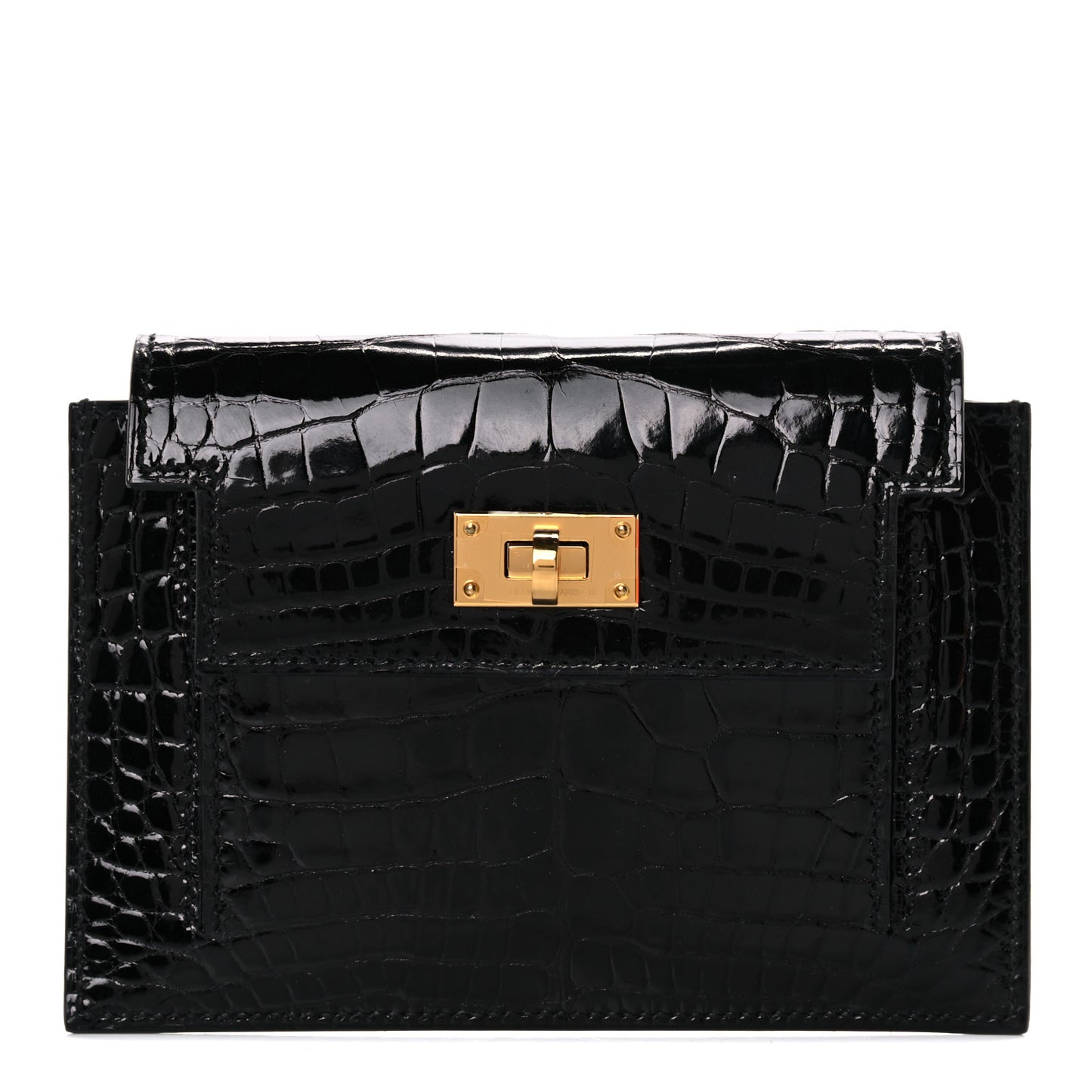 Shiny Alligator Kelly Pocket Compact Wallet Black