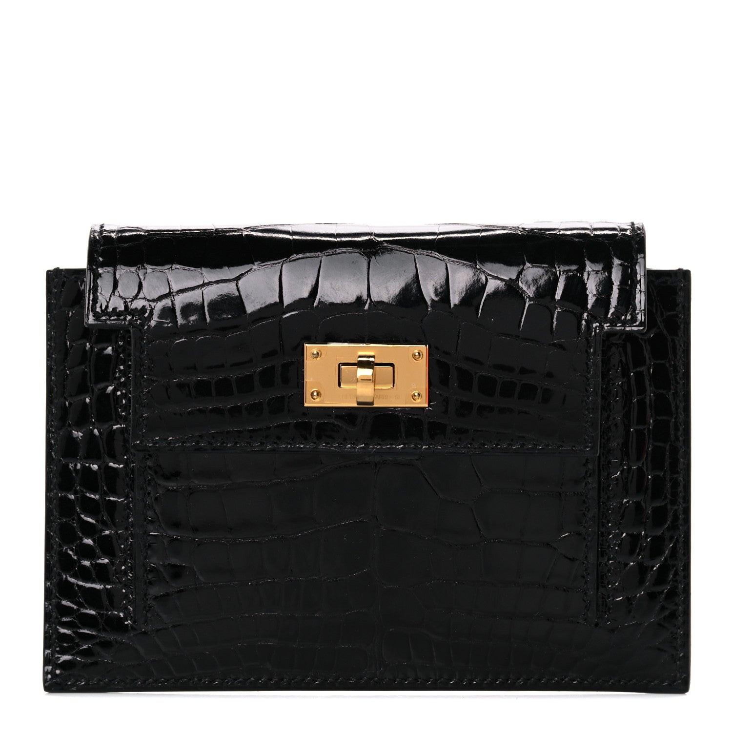 Hermes Shiny Alligator Kelly Pocket Compact Wallet Black 1 of 8