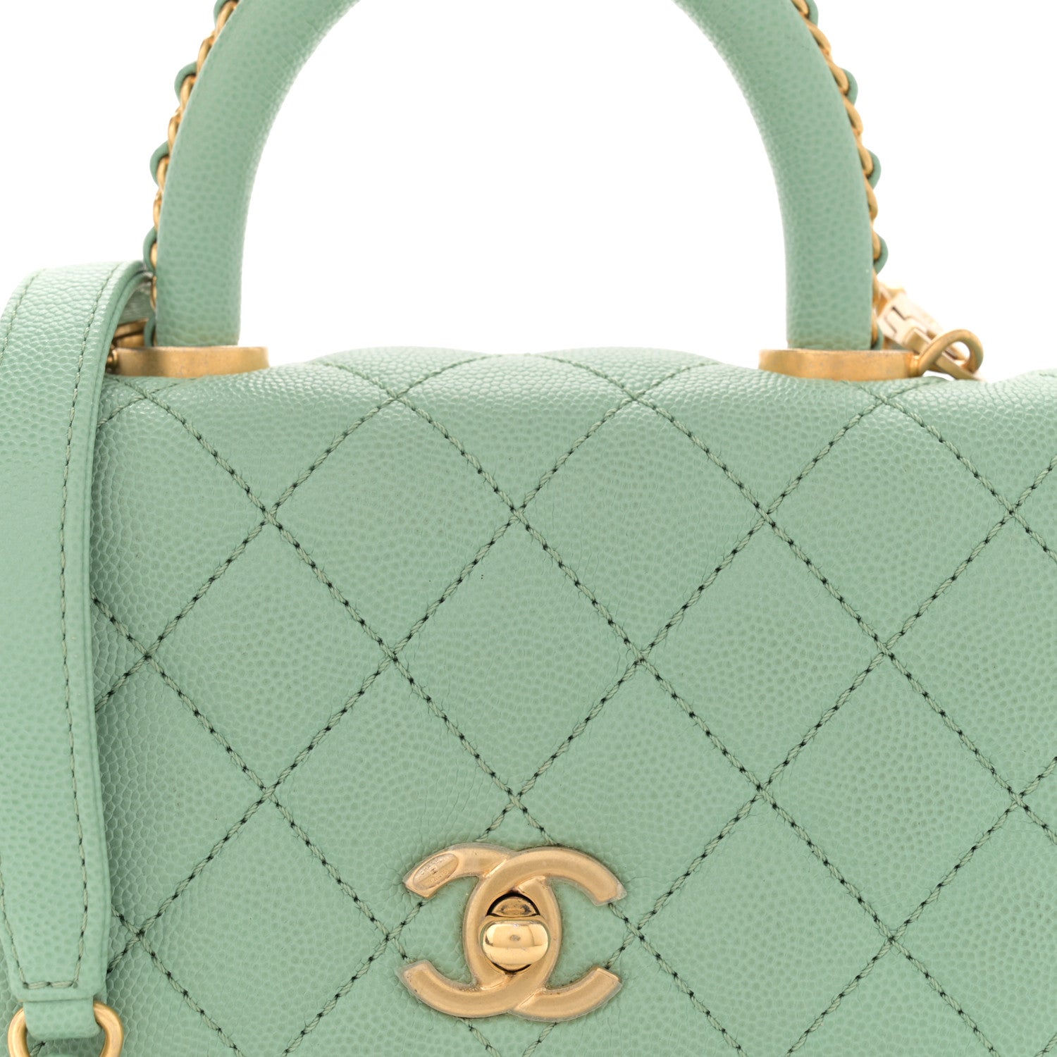 Chanel Caviar Quilted Extra Mini Coco Chain Handle Flap Light Green 8 of 12