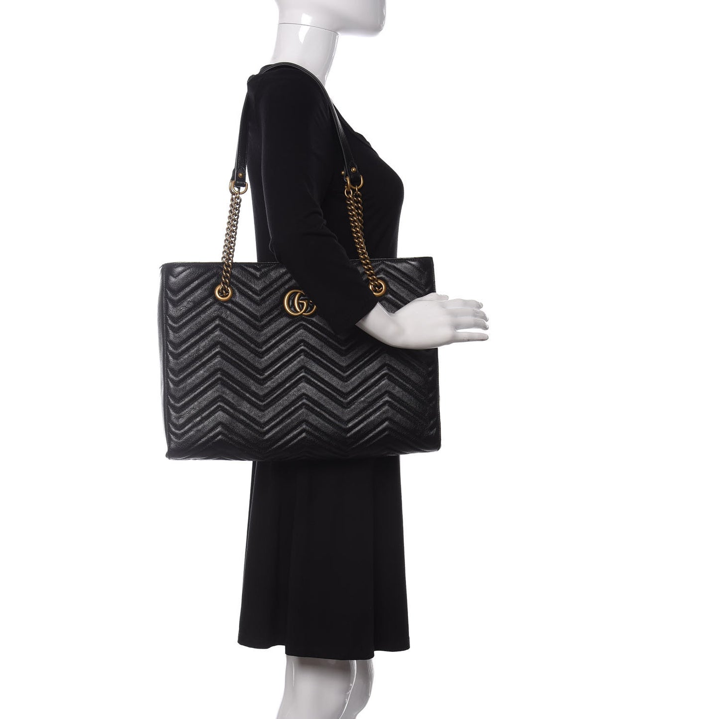 Vintage Calfskin Matelasse Medium GG Marmont Slim Tote Black