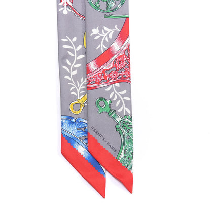 Hermes Silk Etriers Remix Twilly Gris Acier Rouge Jaune 2 of 4