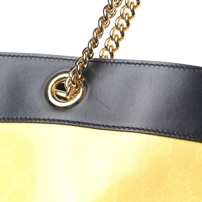 Gucci Crystal Monogram Maxi Rajah Chain Tote Straw Yellow Blue 12 of 16