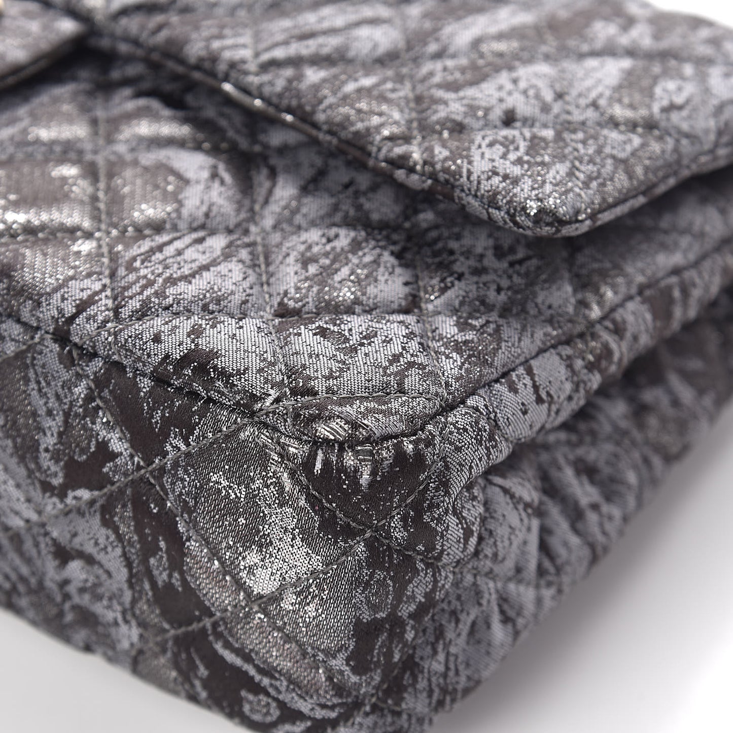 Metallic Brocade Quilted Medium Double Flap Dark Grey