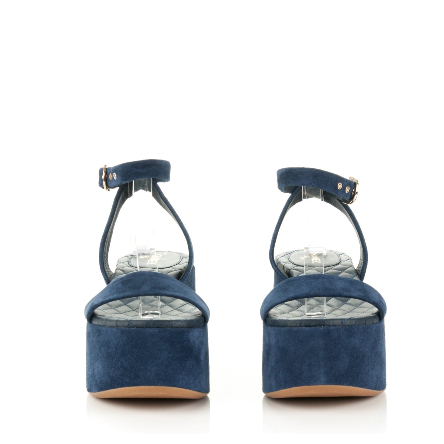 Suede Calfskin Platform Wedge Sandals 37.5 Blue