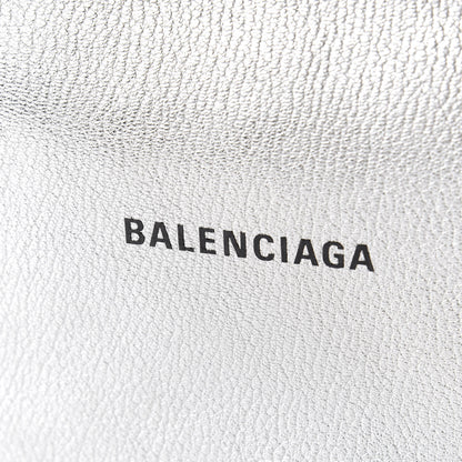Balenciaga Metallic Goatskin Logo Large Everyday Zip Pouch Argent Black 10 of 10