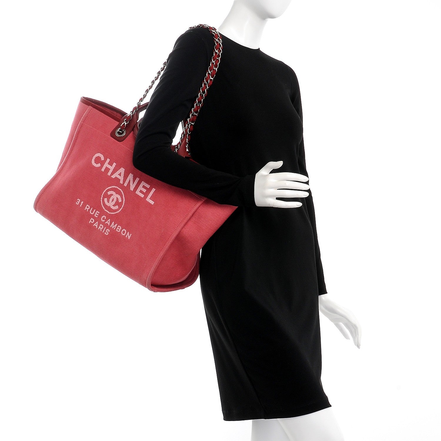 Chanel Canvas Large Deauville Tote Red 2 of 13