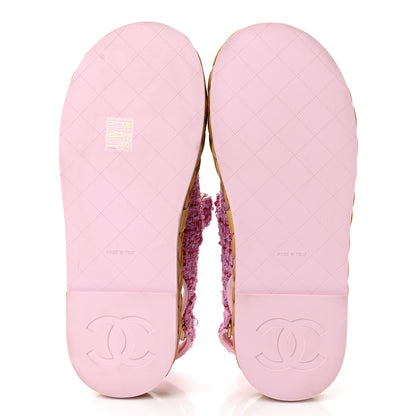 Chanel Tweed Lambskin Velcro Dad Sandals 39 Pink Multicolor 5 of 8