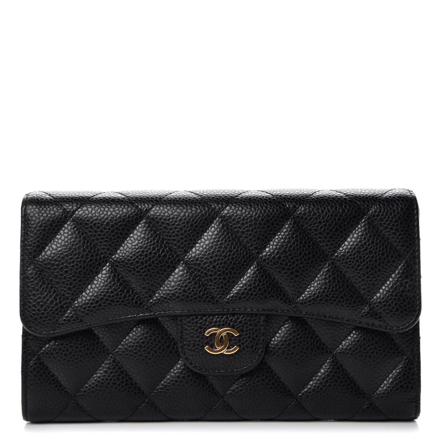 Caviar Quilted Long Flap Wallet Black