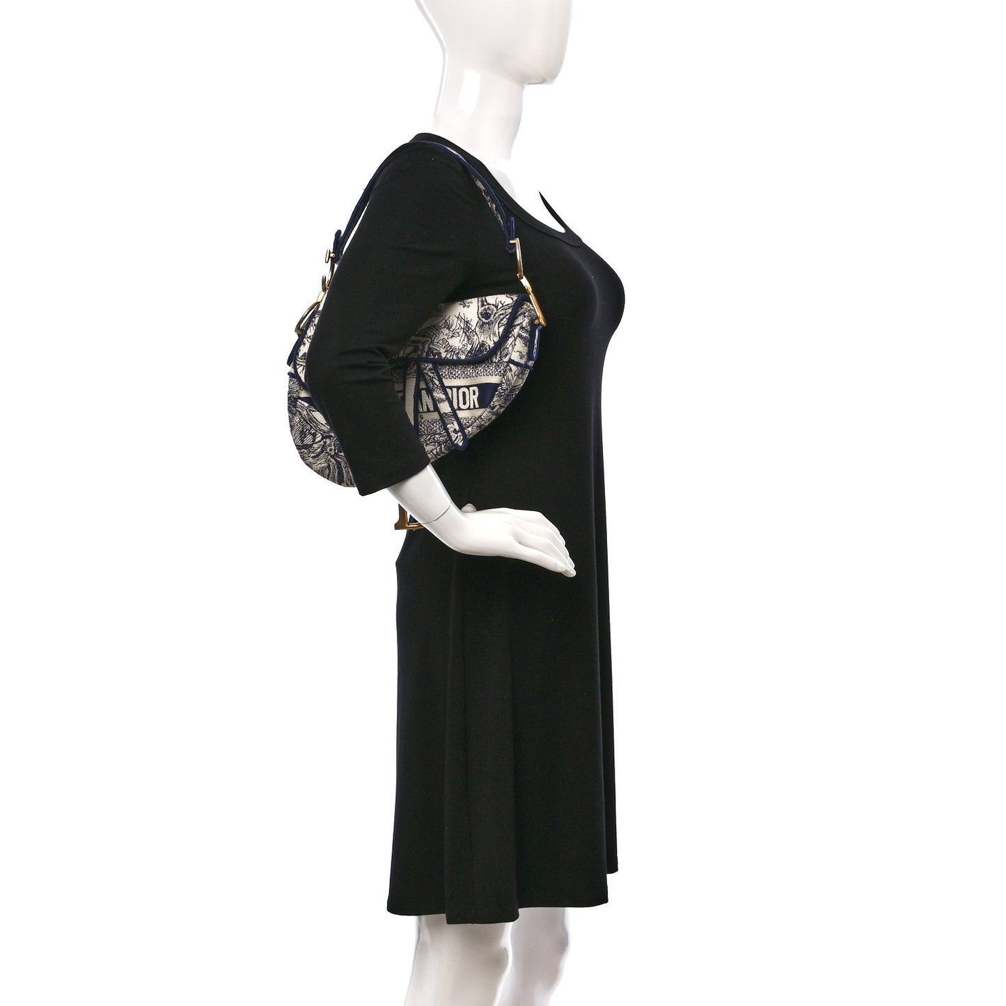 Canvas Embroidered Toile de Jouy Saddle Bag Blue
