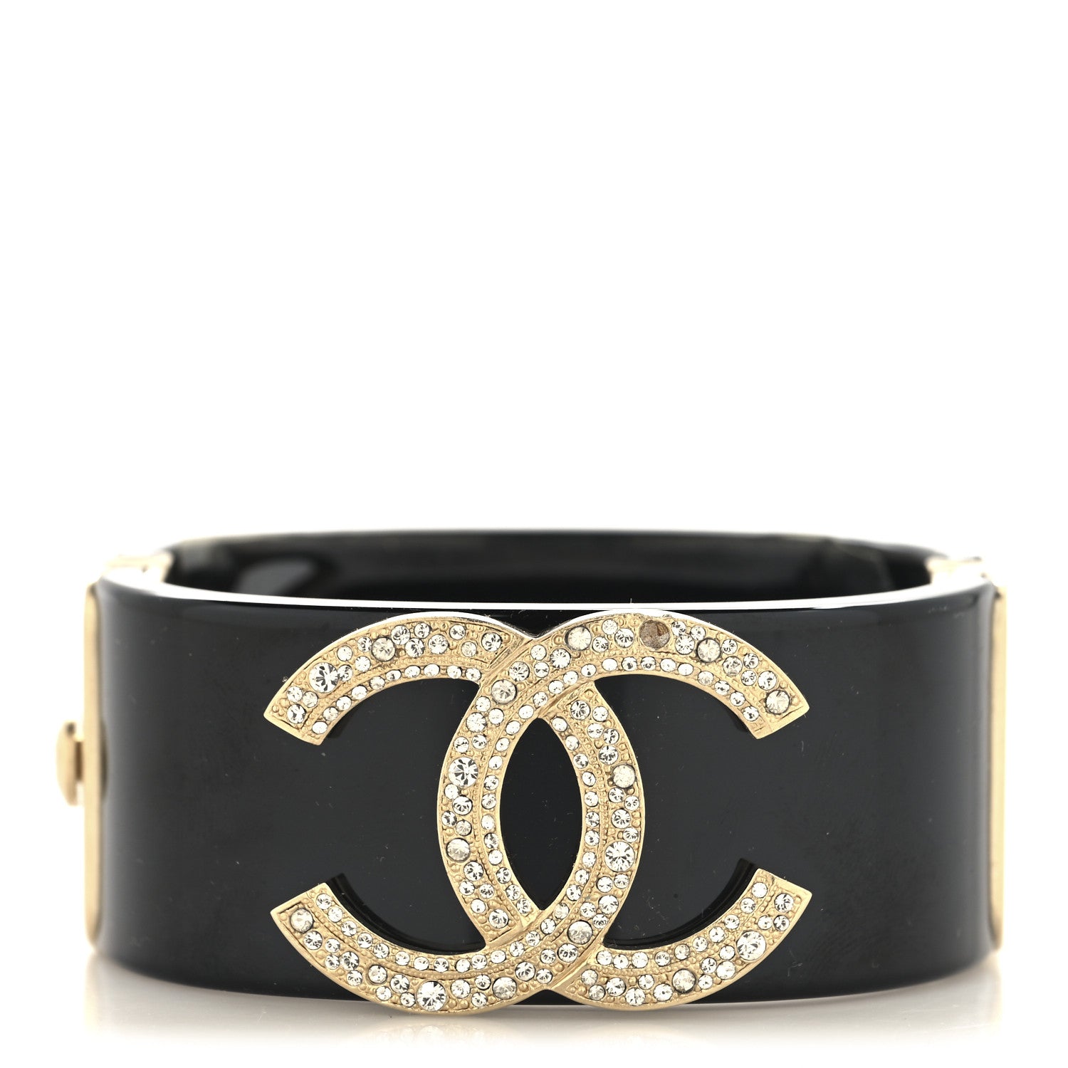 Chanel Resin Crystal CC Cuff Black Gold 1 of 6