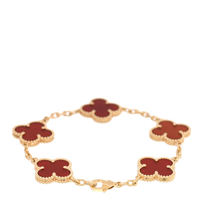 Van Cleef & Arpels 18K Yellow Gold Carnelian 5 Motifs Vintage Alhambra Bracelet 2 of 4