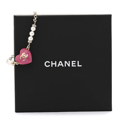 Chanel Resin Crystal Pearl Chain Heart CC Bracelet Pink White Gold 5 of 5