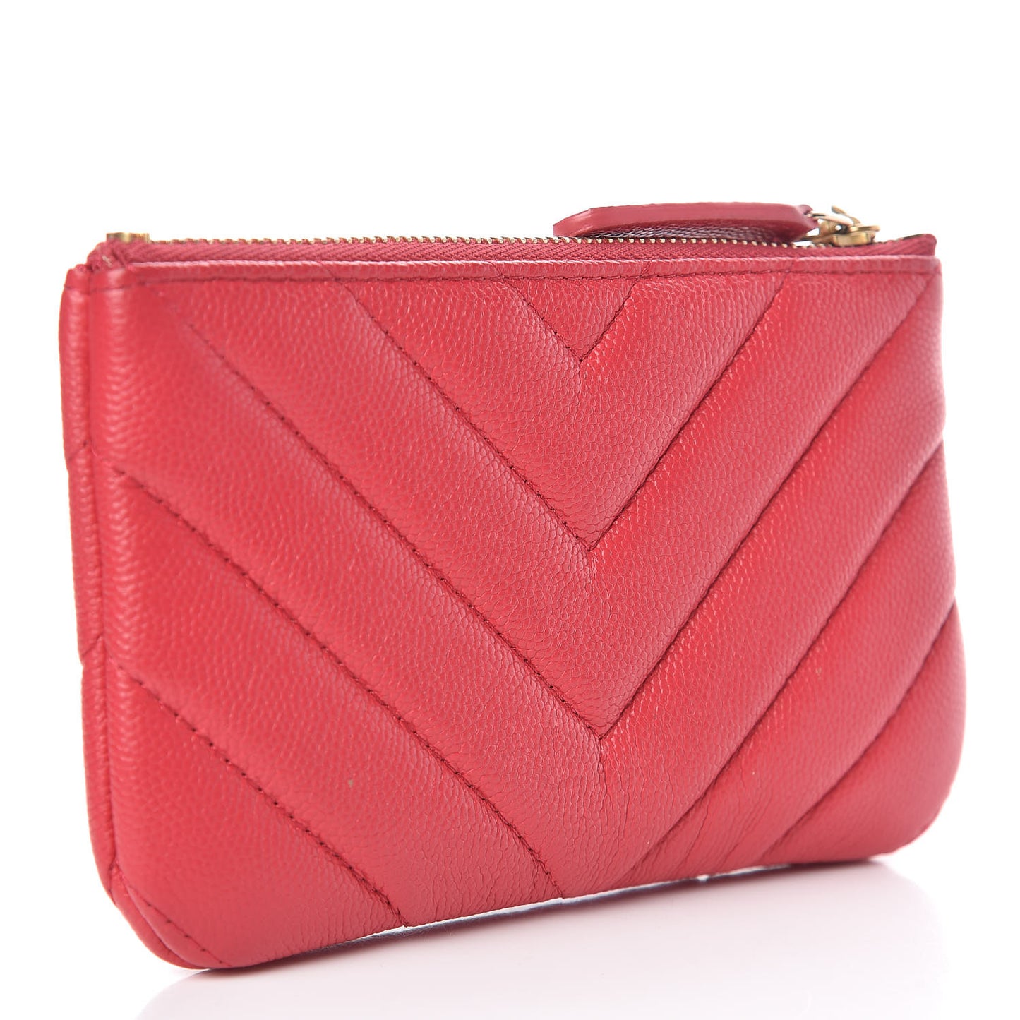 Caviar Chevron Quilted Small Ancient Greek Charms Cosmetic Case Dark Pink