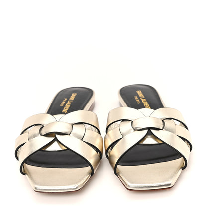Saint Laurent Metallic Calfskin Nu Pied 05 Slide Sandals 35 Platino 3 of 10