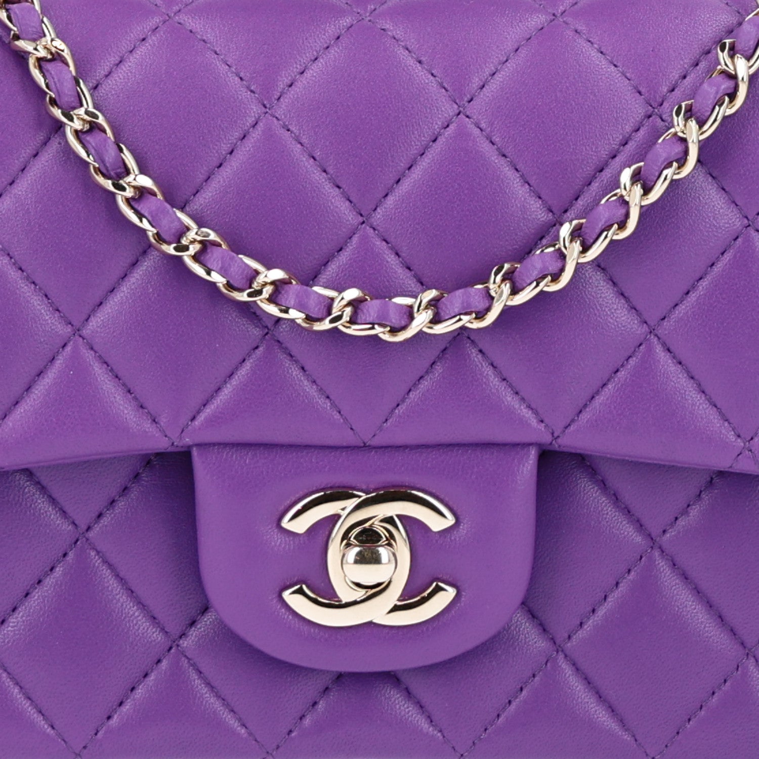 Chanel Lambskin Quilted Mini Top Handle Rectangular Flap Dark Purple 9 of 11