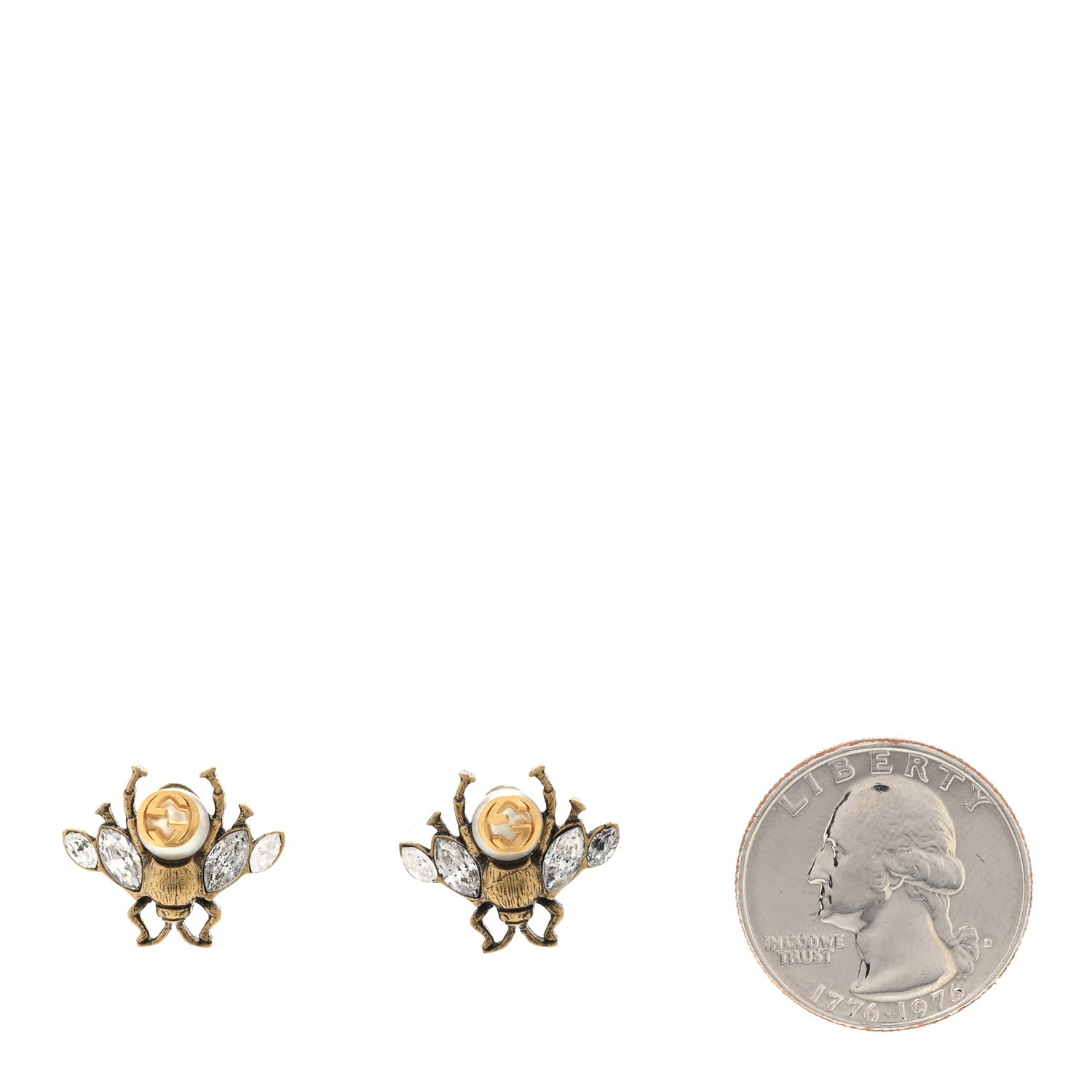 Gucci Crystal Pearl GG Bee Earrings Gold 2 of 5
