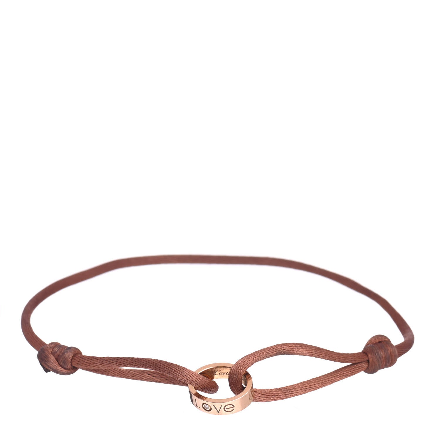 Cartier 18K Pink Gold Diamond Charity LOVE Adjustable Cord Bracelet Brown 1 of 4