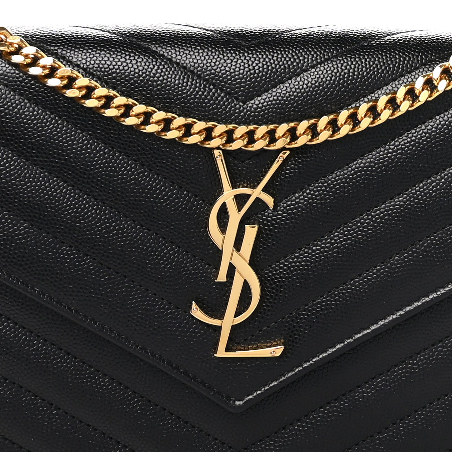 Grain De Poudre Matelasse Chevron Monogram Chain Wallet Black