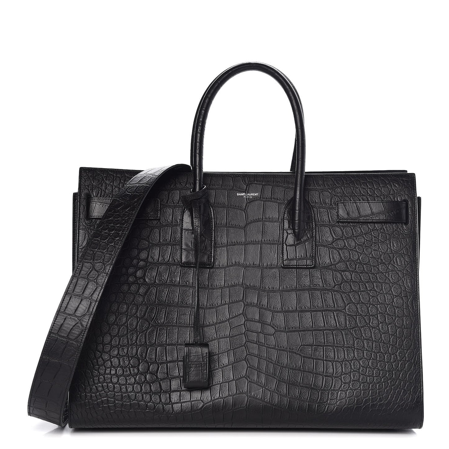 Calfskin Crocodile Embossed Large Sac De Jour Carryall Black