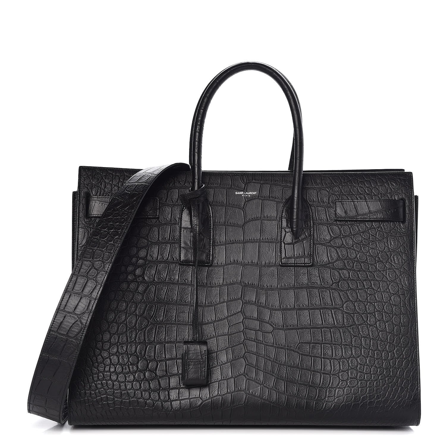 Saint Laurent Calfskin Crocodile Embossed Large Sac De Jour Carryall Black 1 of 8
