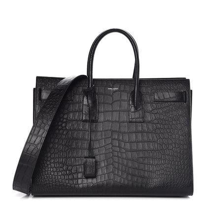 Saint Laurent Calfskin Crocodile Embossed Large Sac De Jour Carryall Black 1 of 8