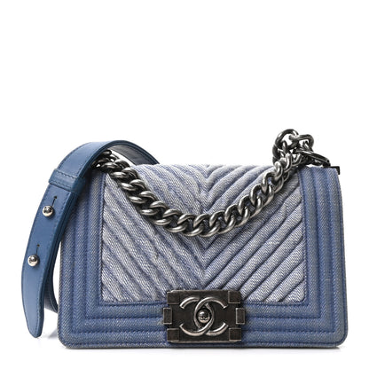 Chanel Denim Chevron Small Boy Flap Light Blue 1 of 10