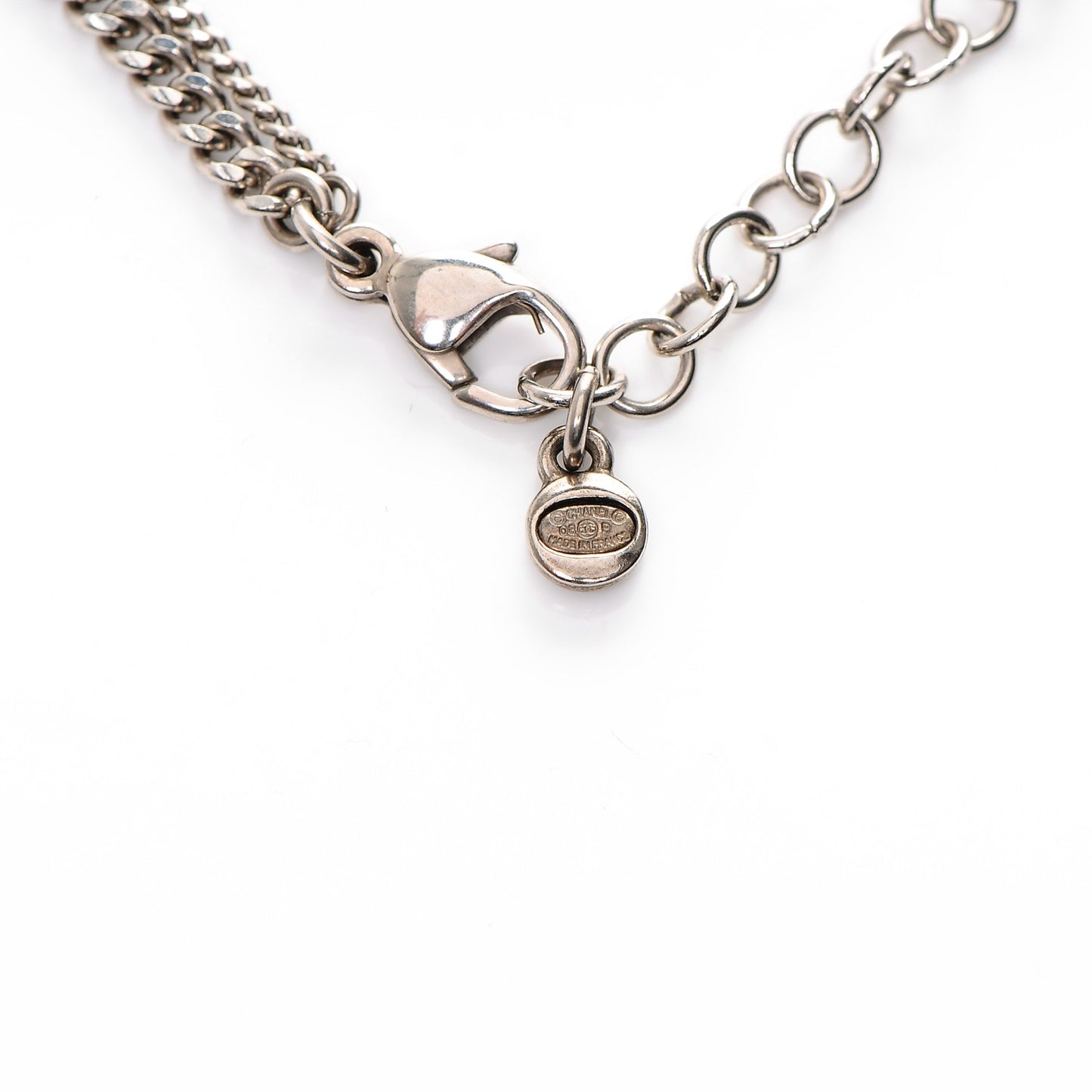 Baguette Crystal Coco Love CC Long Necklace Silver Purple