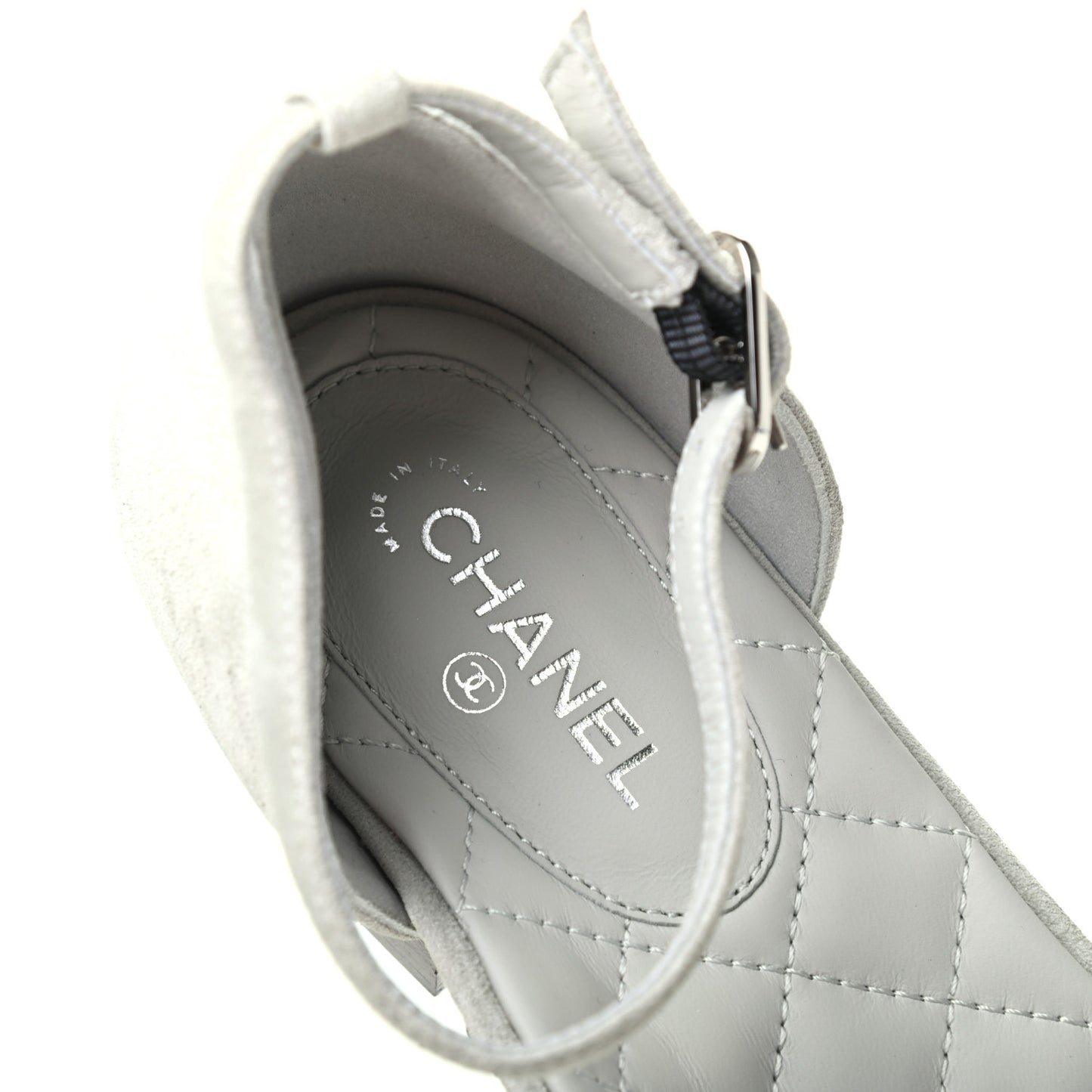 Suede Grosgrain Cap Toe CC Ankle Strap Sandals 39 Gray