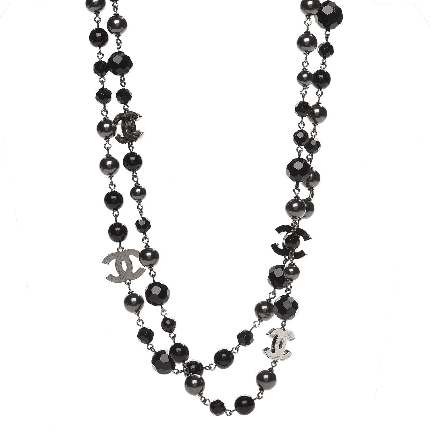 Chanel Ruthenium Beaded CC Long Necklace Black 1 of 4