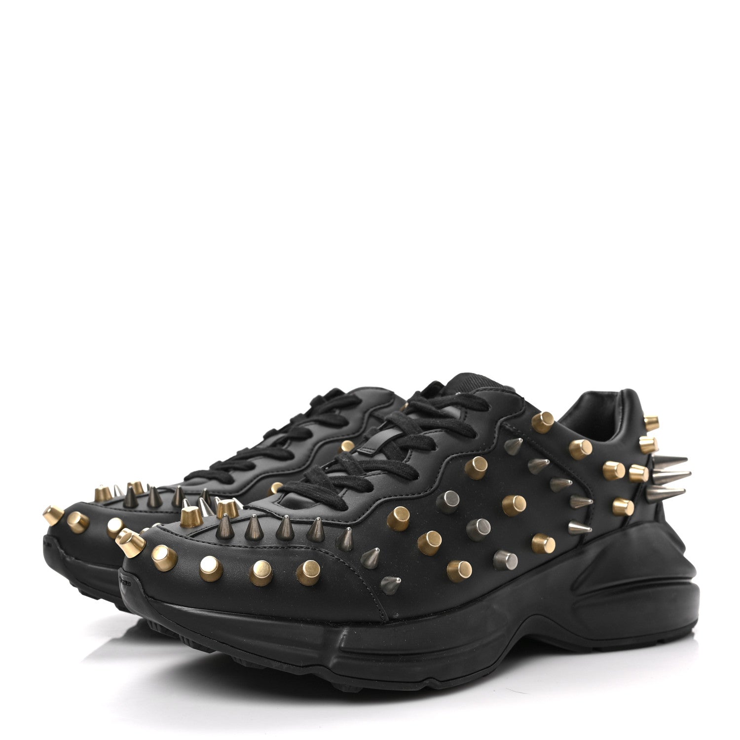 Gucci Demetra Spike Studded Mens Rhyton Sneakers 9.5 Black 3 of 9