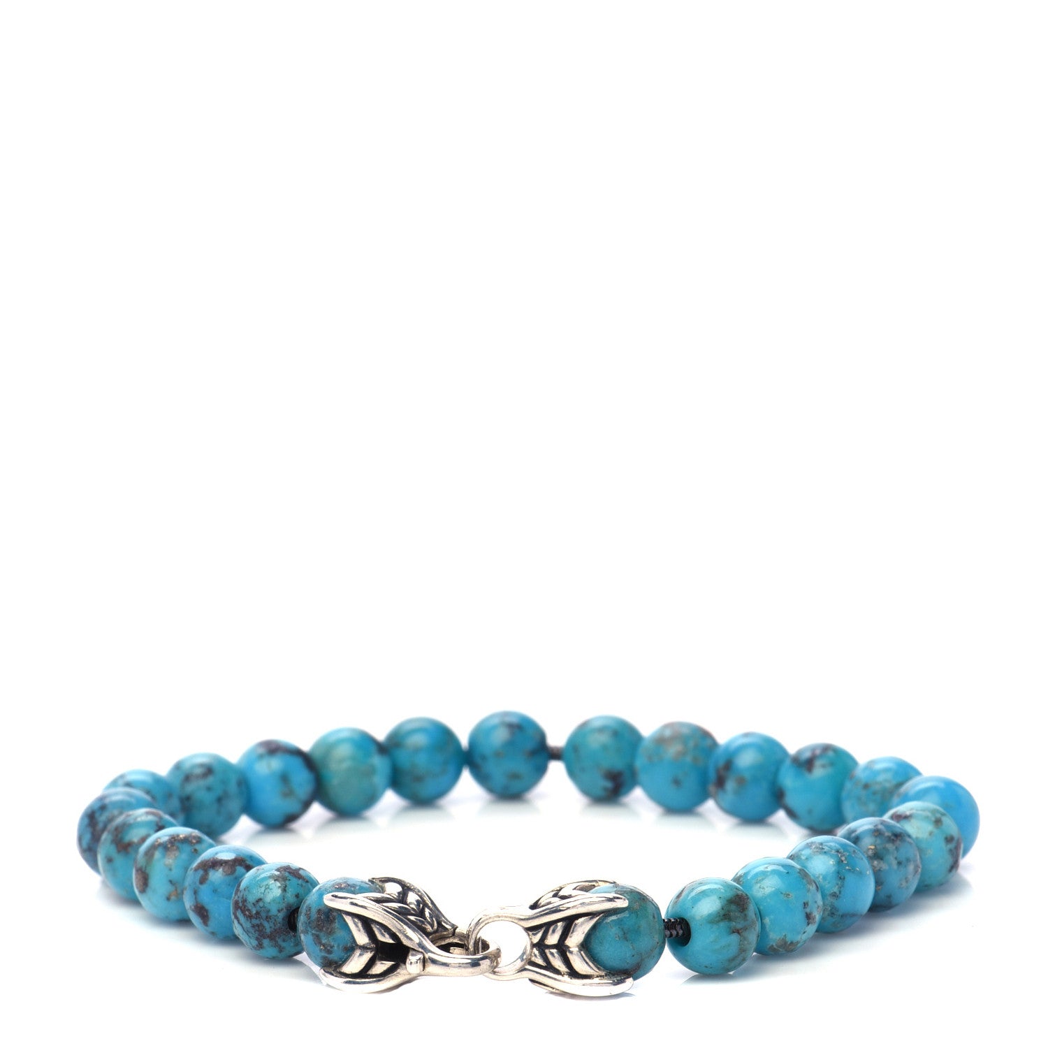 David Yurman Sterling Silver Turquoise 8mm Spiritual Beads Bracelet 1 of 4