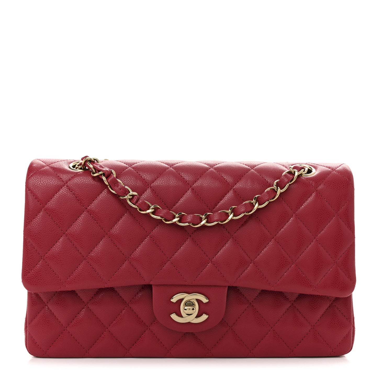 Caviar Quilted Medium Double Flap Dark Pink