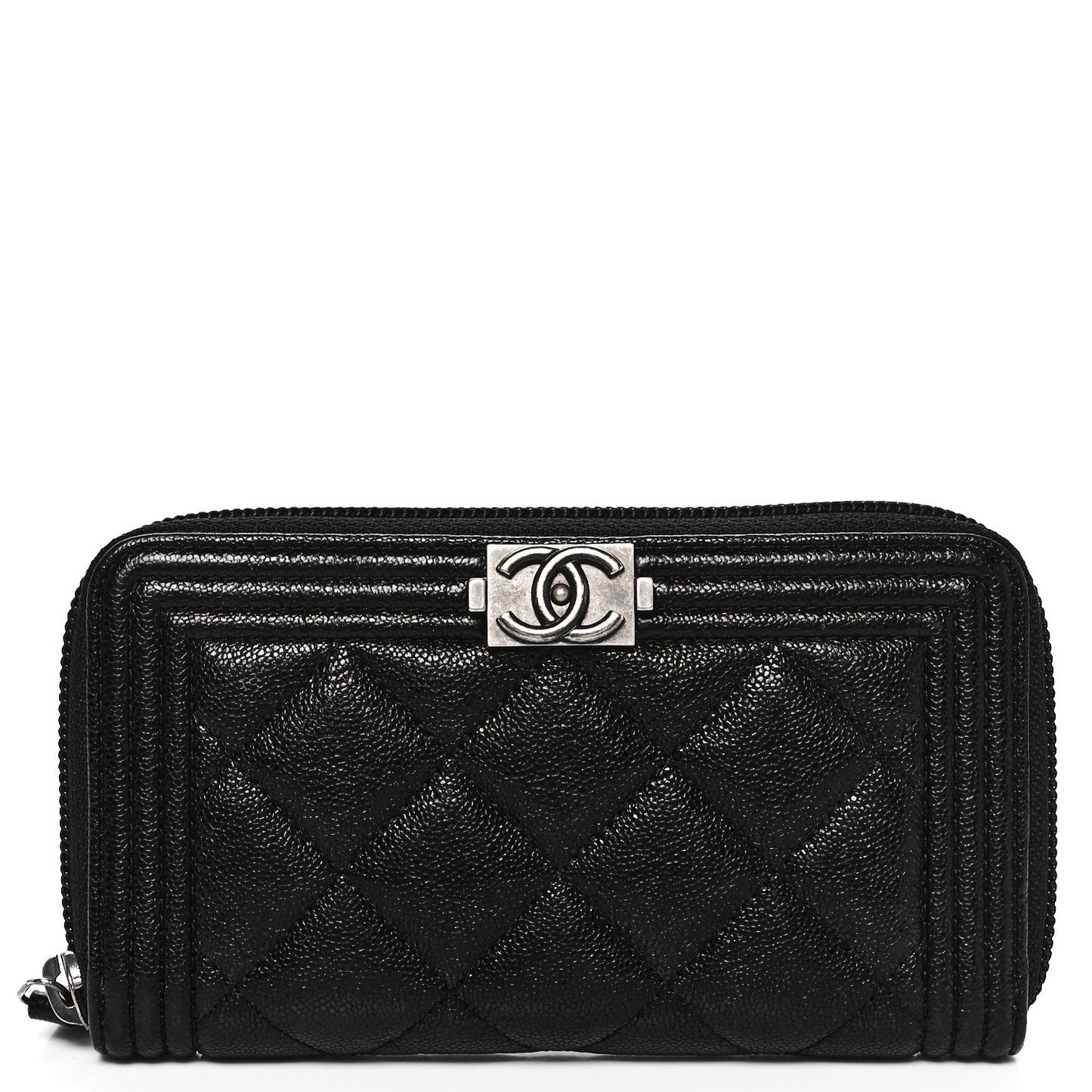 Caviar Quilted Small Boy Zip Around Wallet Black