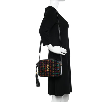 Saint Laurent Tweed Calfskin Monogram Lou Camera Bag Black 2 of 15