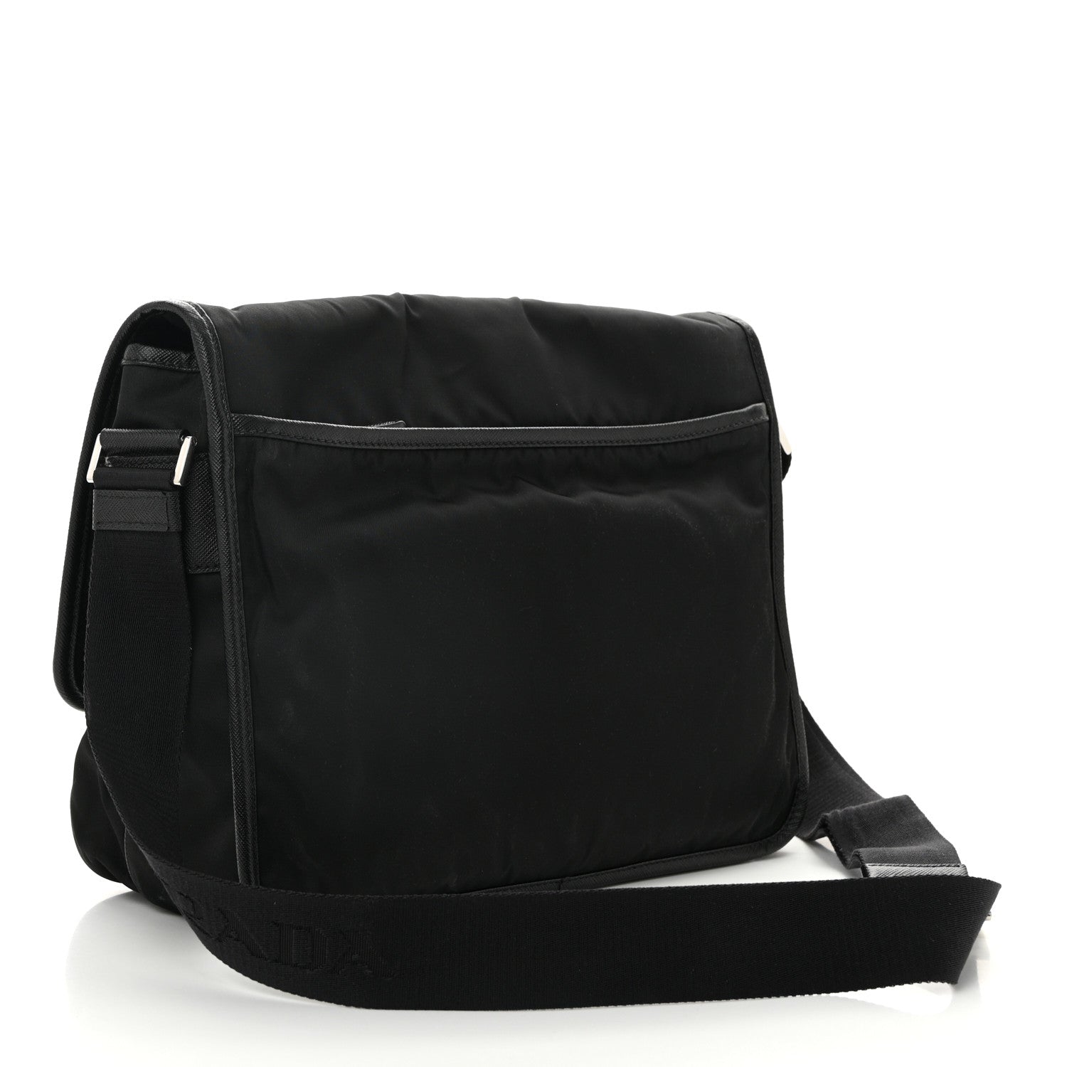 Prada Tessuto Nylon Saffiano Large Double Snap Buckle Messenger Bag Black 3 of 10