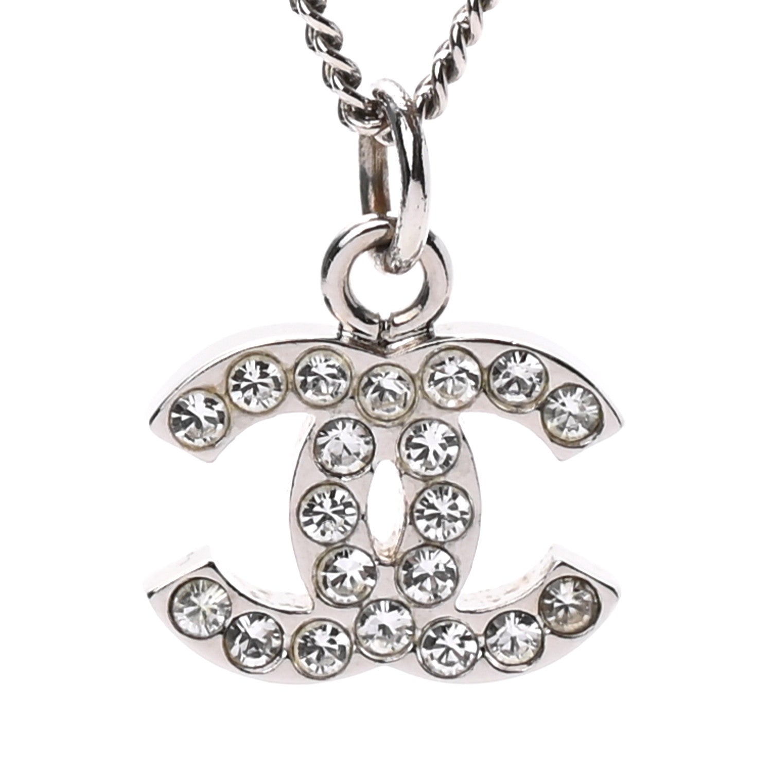 Chanel Crystal Timeless CC Necklace Silver 4 of 5