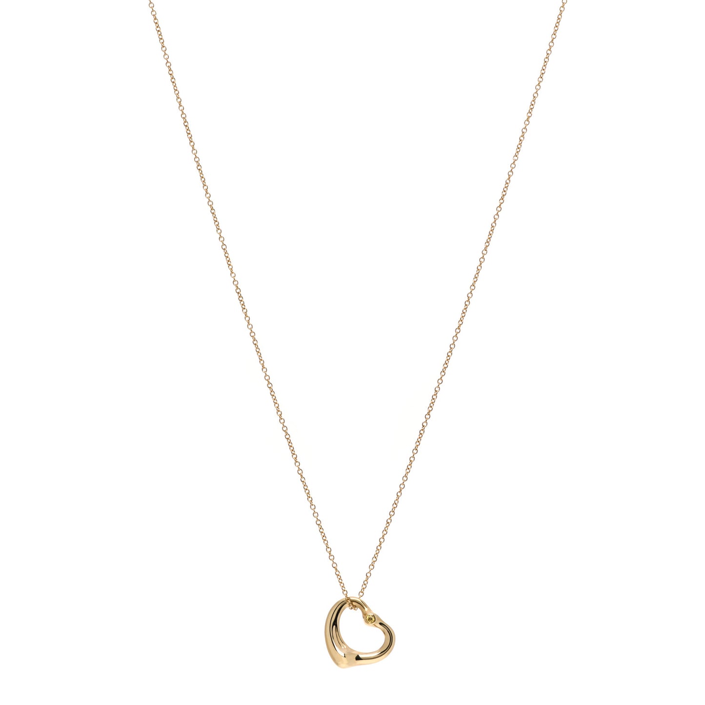 18K Yellow Gold Yellow Diamond 14mm Elsa Peretti Open Heart Pendant Necklace