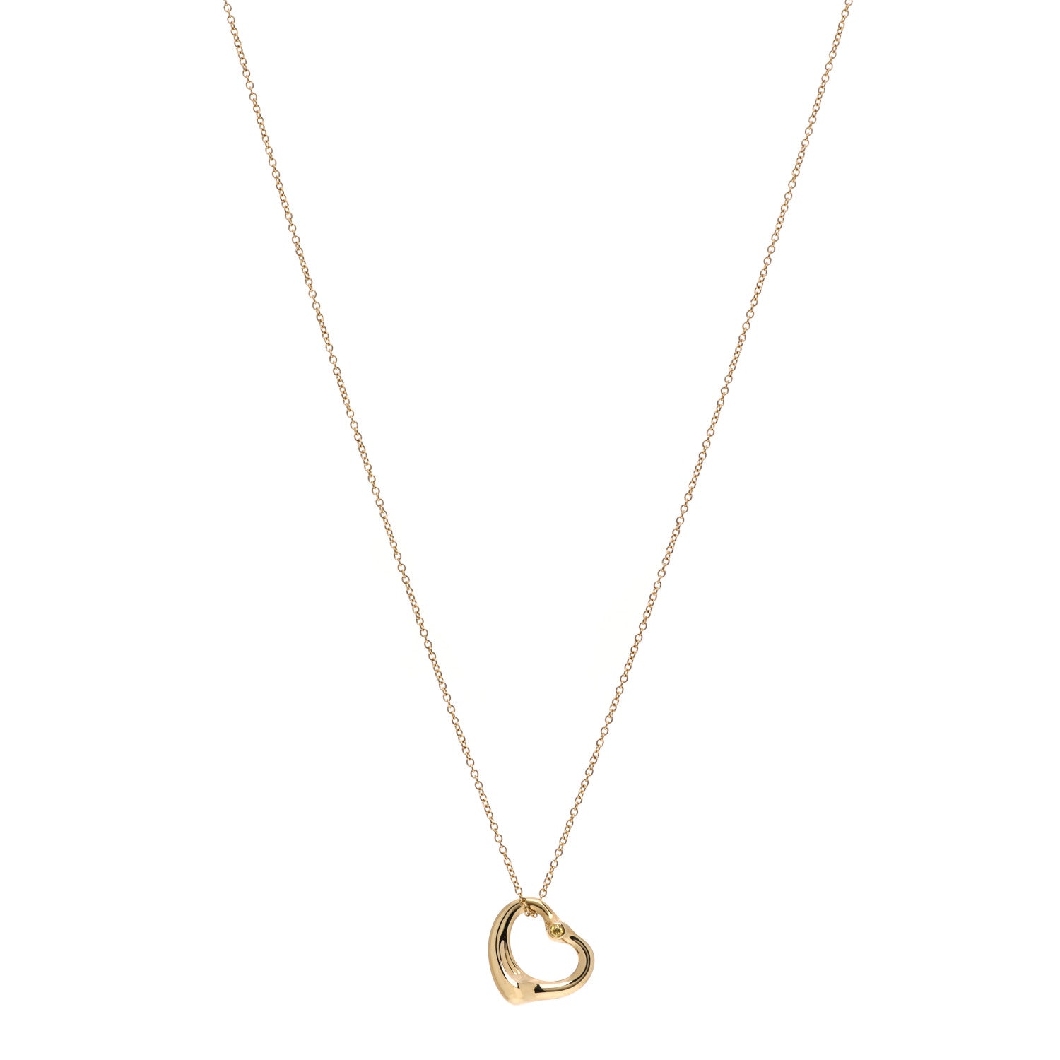 Tiffany 18K Yellow Gold Yellow Diamond 14mm Elsa Peretti Open Heart Pendant Necklace 1 of 8