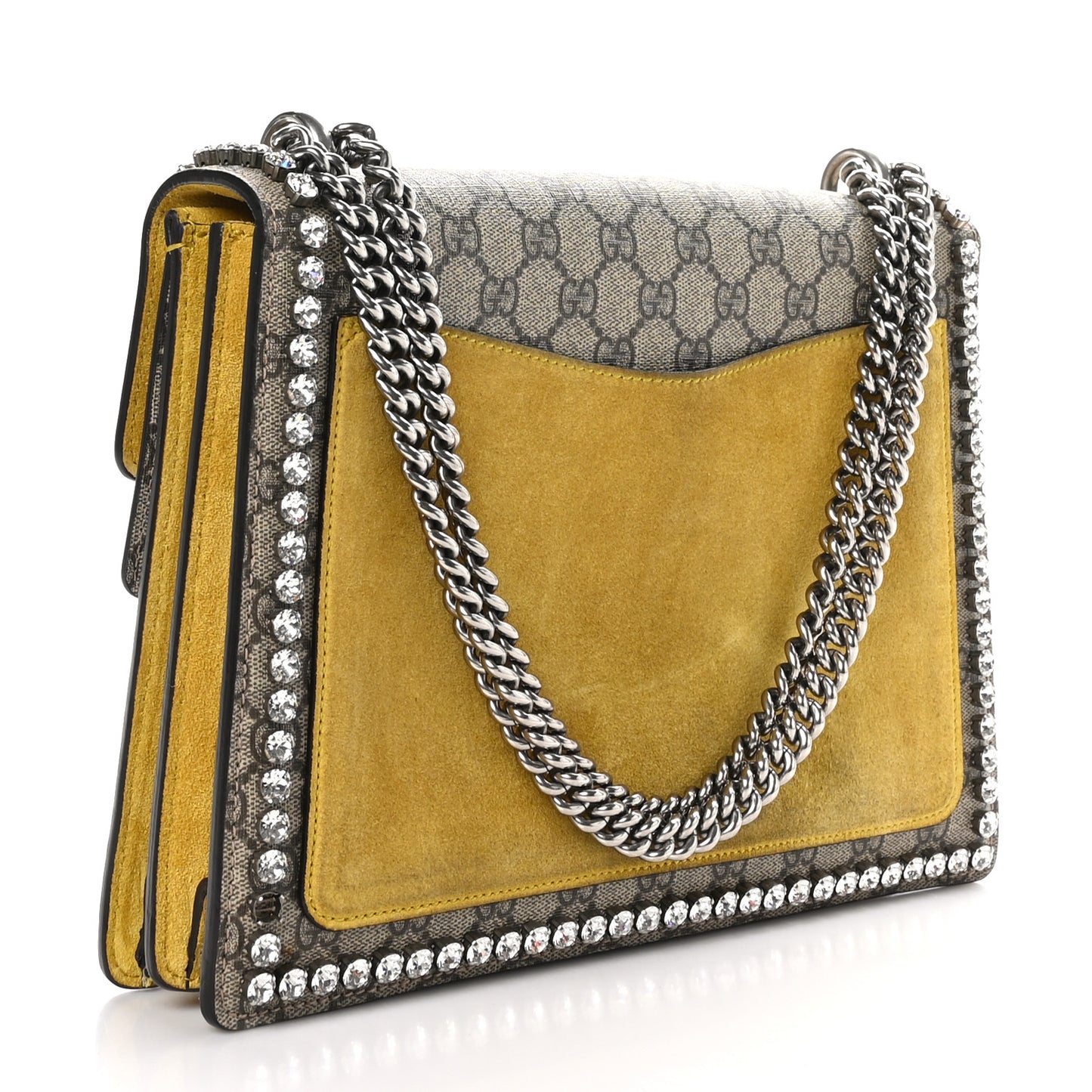 GG Supreme Monogram Crystal Bow Embroidered Medium Dionysus Shoulder Bag Yellow
