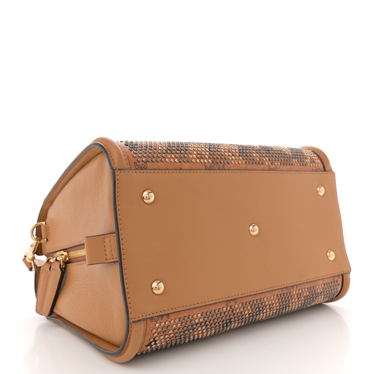 Visetos Calfskin Studded Boston Bag Cognac