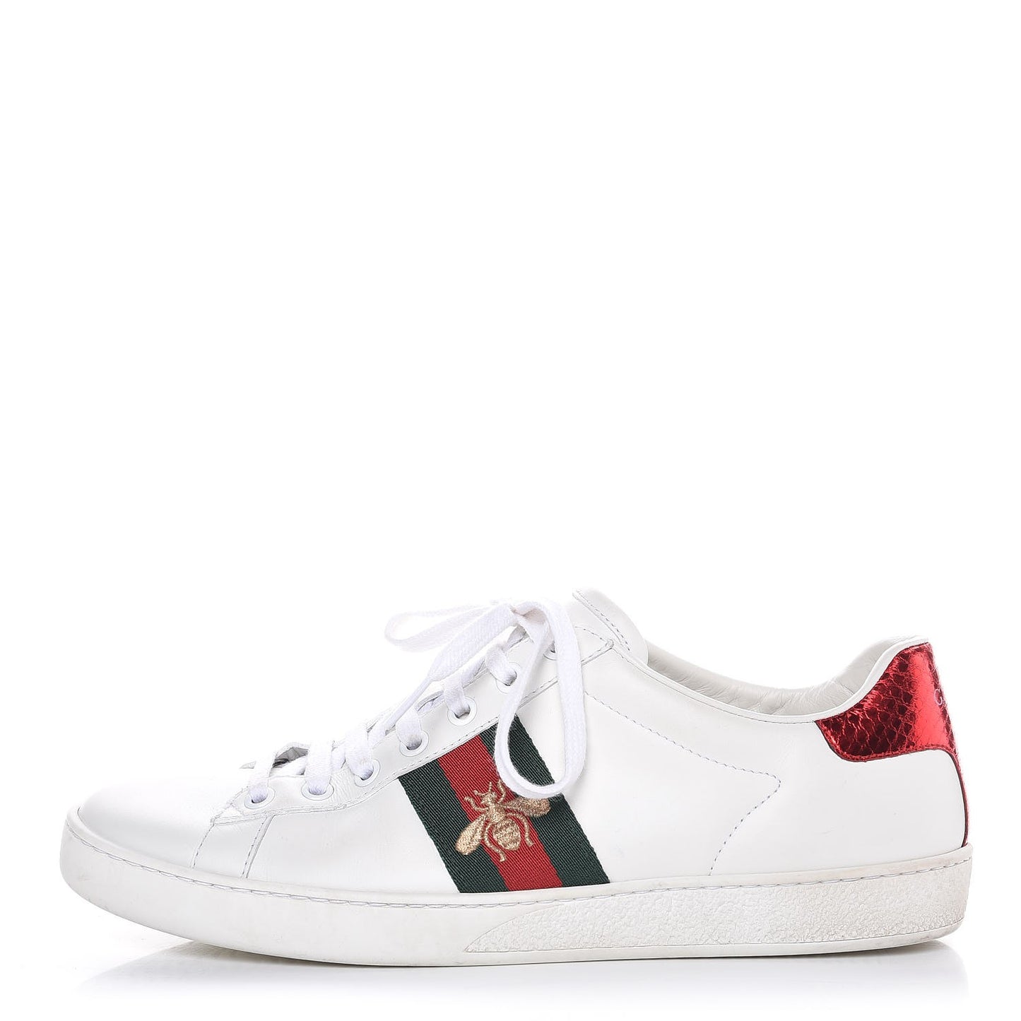 Calfskin Ayers Bee Embroidered Ace Sneakers 39 White Green