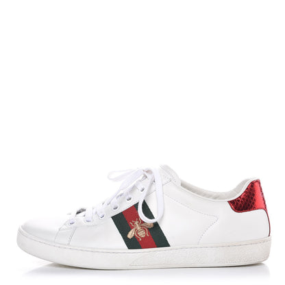Gucci Calfskin Ayers Bee Embroidered Ace Sneakers 39 White Green 1 of 13