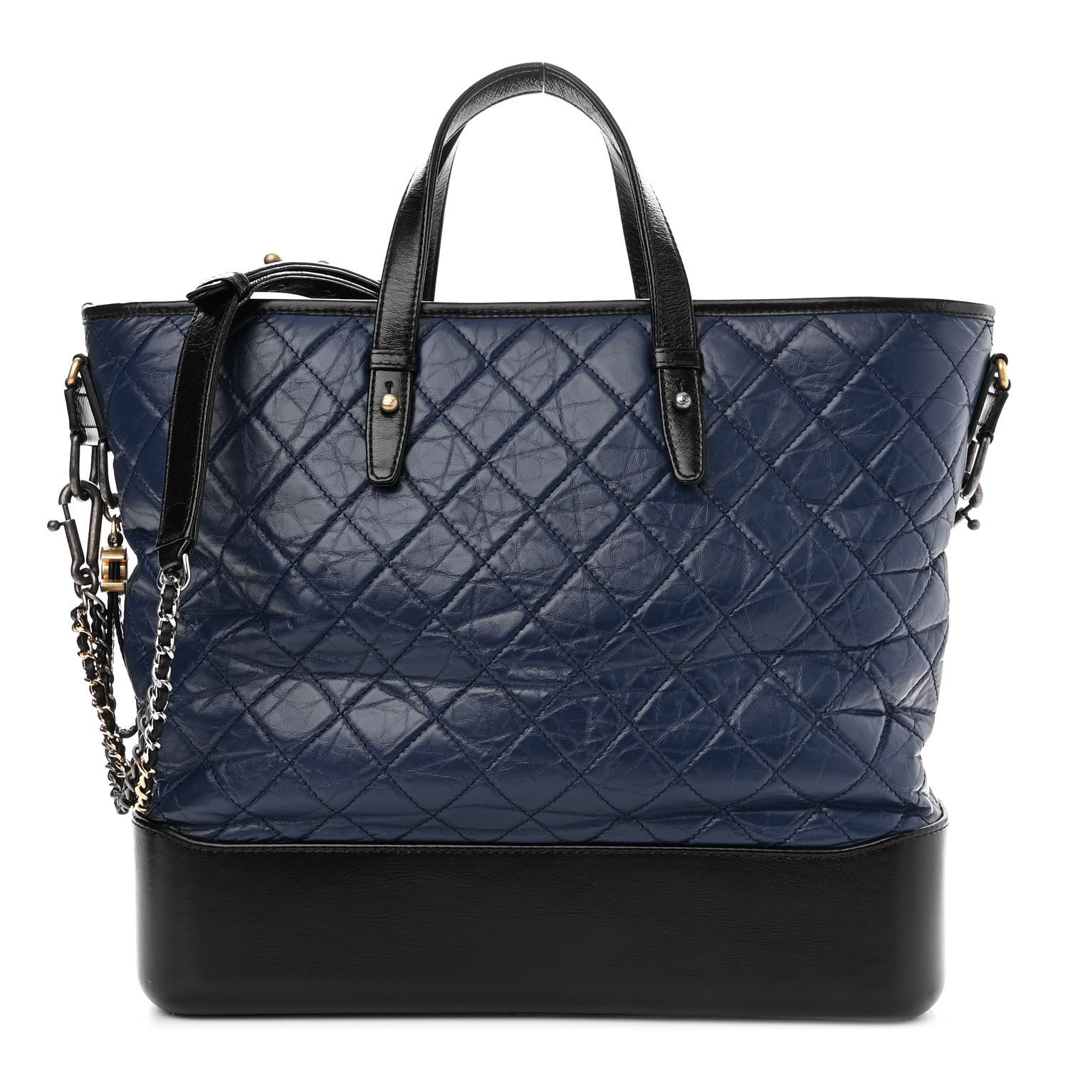 Chanel Aged Calfskin Quilted Large Gabrielle Shopping Tote Navy Black 1 of 11