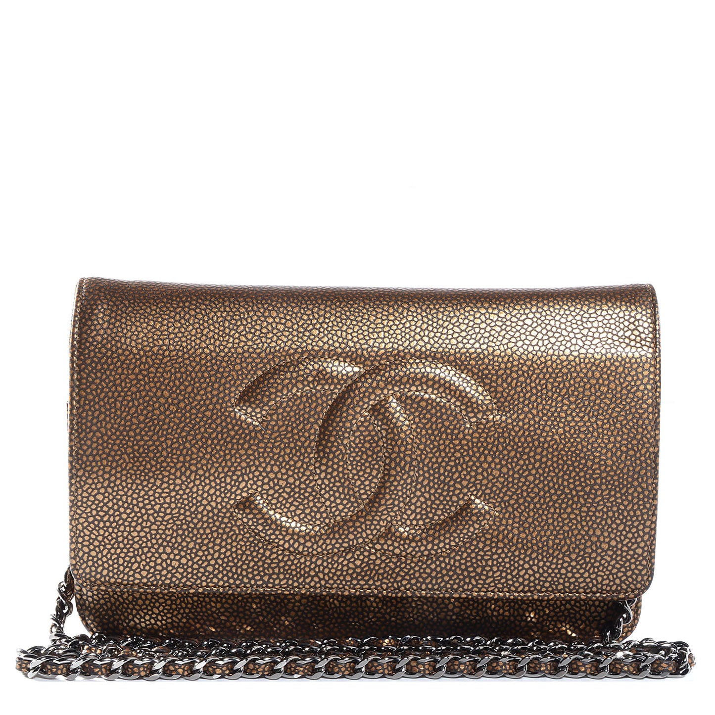 Metallic Caviar Timeless CC Wallet on Chain WOC Bronze