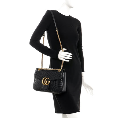 Gucci Calfskin Matelasse Medium GG Marmont Shoulder Bag Black 2 of 10
