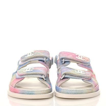 Chanel Printed Fabric Quilted Dad Sandals 36 Green Pink Blue 2 of 8